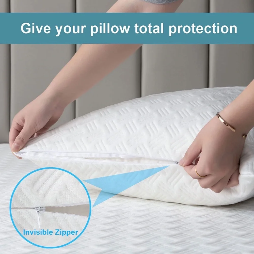 Waterproof Cooling Bamboo Soft Pillowcase Protective Covers Queen Set of 2